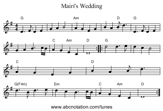 Mairi's Wedding - staff notation