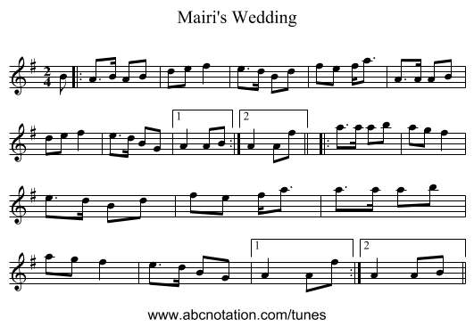 Mairi's Wedding - staff notation