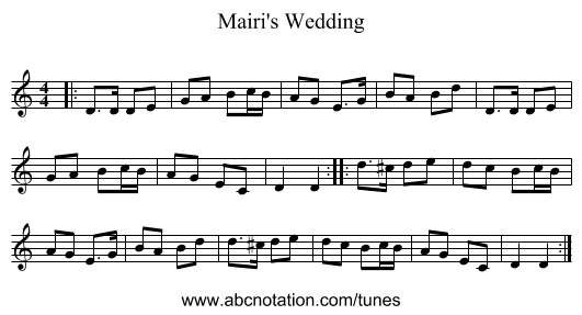 Mairi's Wedding - staff notation