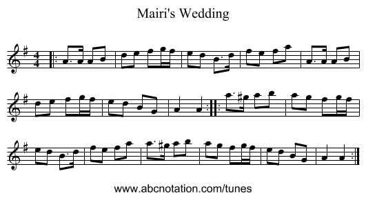 Mairi's Wedding - staff notation