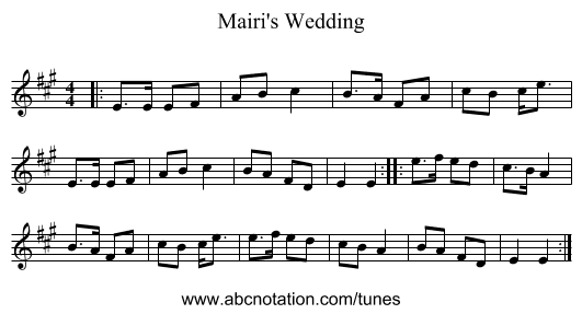 Mairi's Wedding - staff notation