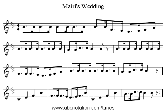 Mairi's Wedding - staff notation