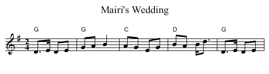 Mairi's Wedding - staff notation