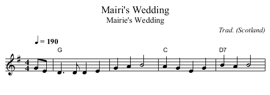 Mairi's Wedding - staff notation