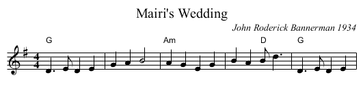 Mairi's Wedding - staff notation