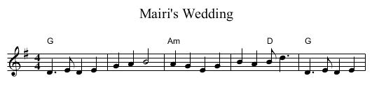 Mairi's Wedding - staff notation