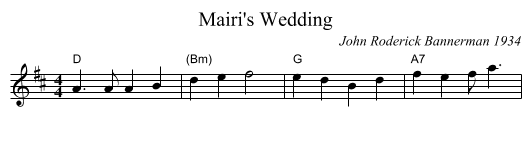 Mairi's Wedding - staff notation