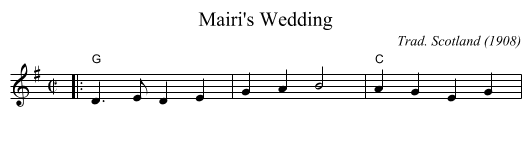 Mairi's Wedding - staff notation