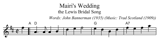 Mairi's Wedding - staff notation