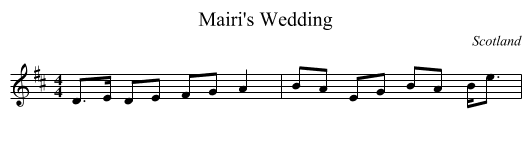 Mairi's Wedding - staff notation