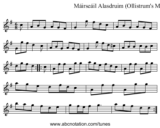 M&aacute;irse&aacute;il Alasdruim (Ollistrum's March)  - staff notation