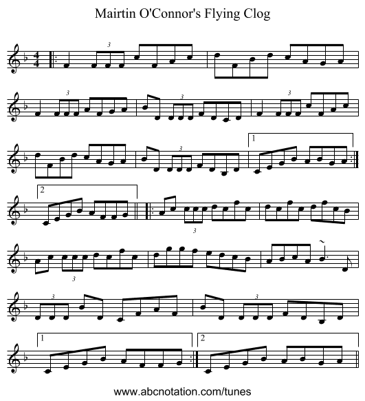 Mairtin O'Connor's Flying Clog - staff notation
