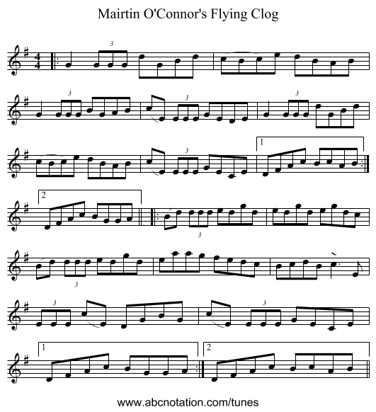 Mairtin O'Connor's Flying Clog - staff notation