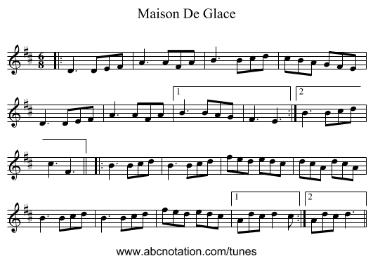 Maison De Glace - staff notation