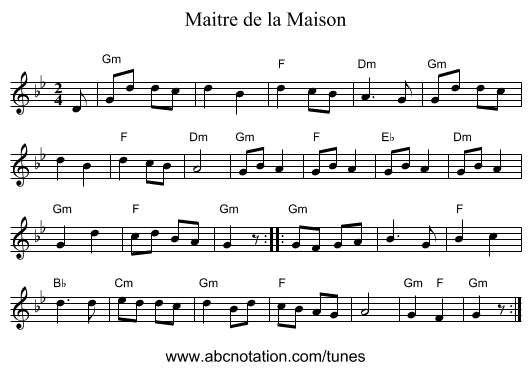 Maitre de la Maison - staff notation