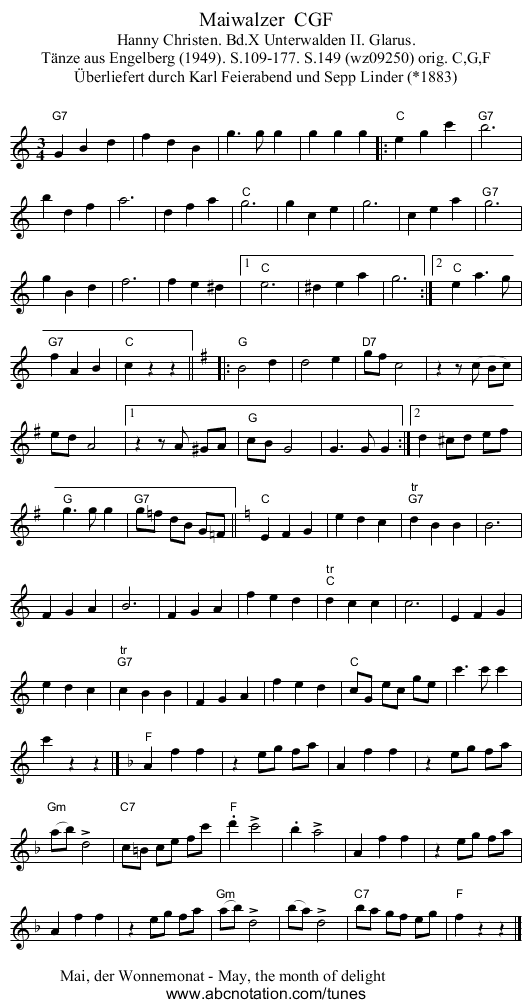 Maiwalzer  CGF - staff notation