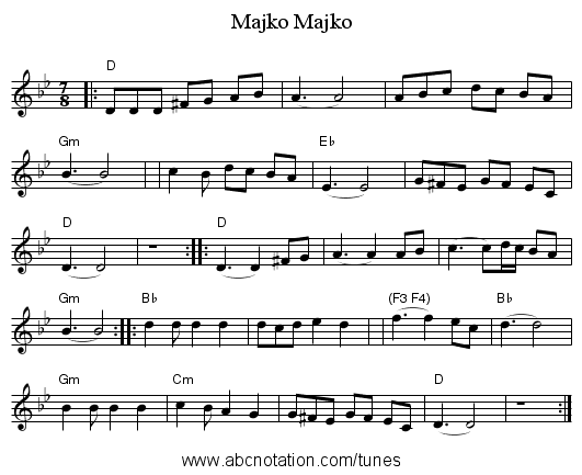 Majko, Majko - staff notation