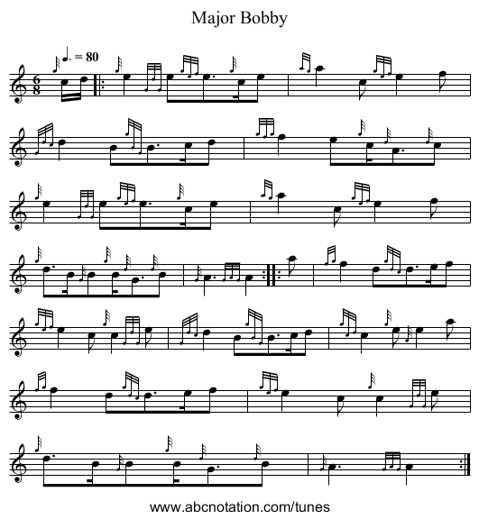 Major Bobby - staff notation
