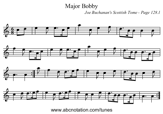 Major Bobby - staff notation