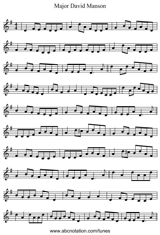 Major David Manson - staff notation