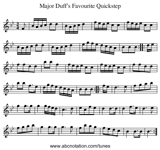 Major Duff's Favourite Quickstep - staff notation