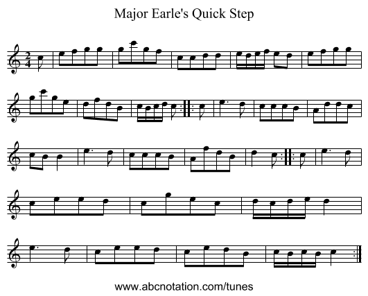 Major Earle's Quick Step - staff notation