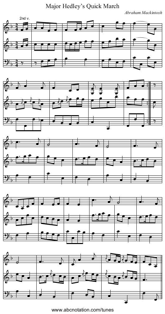 Major Hedley’s Quick March - staff notation