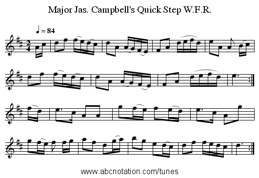 Major Jas. Campbell's Quick Step W.F.R. - staff notation