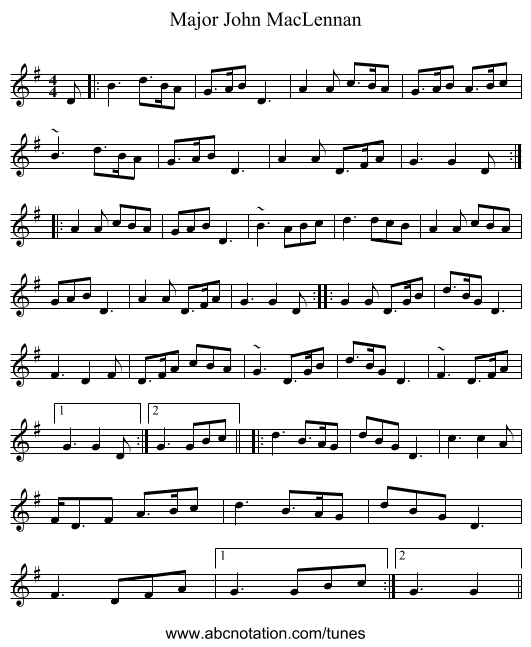 Major John MacLennan - staff notation