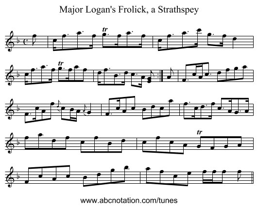 Major Logan's Frolick, a Strathspey - staff notation