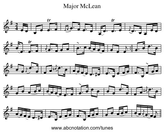 Major McLean - staff notation