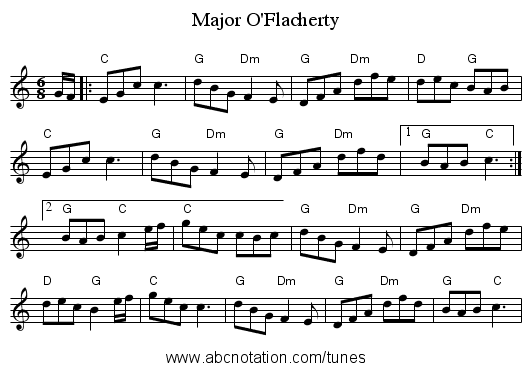 Major O'Flacherty - staff notation