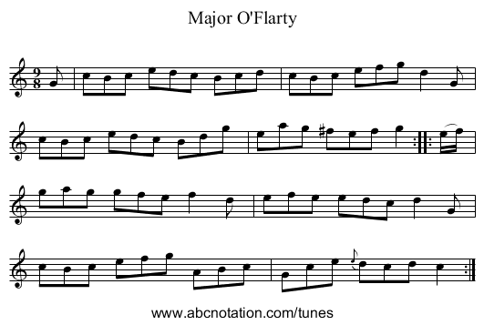Major O'Flarty - staff notation