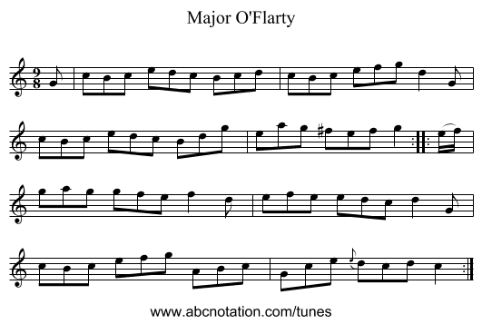 Major O'Flarty - staff notation