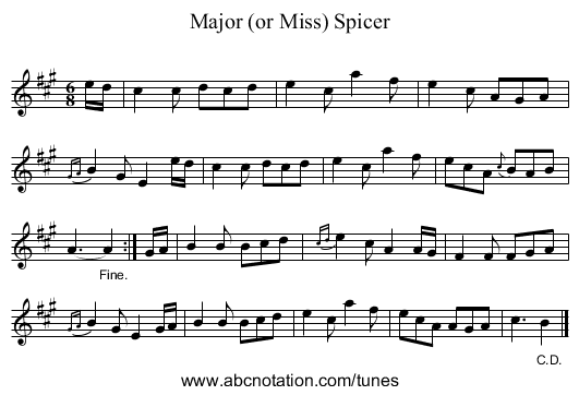 Major (or Miss) Spicer - staff notation