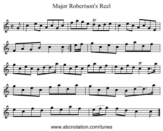 Major Robertson's Reel - staff notation