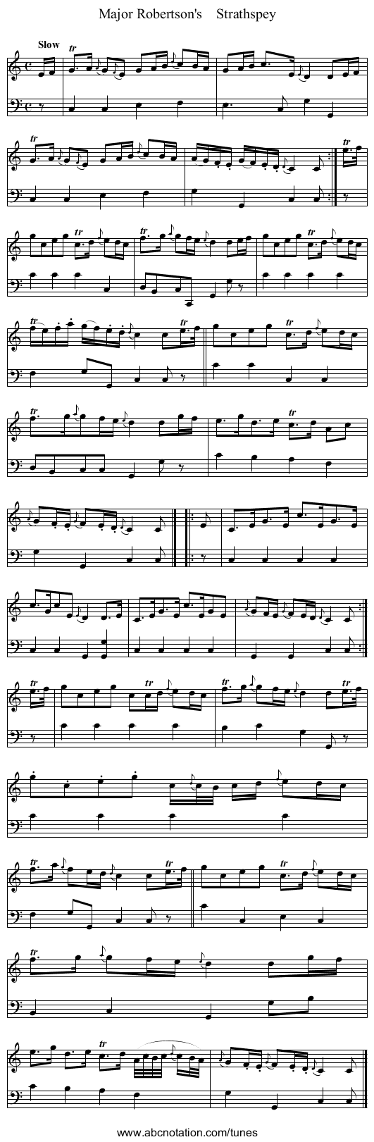 Major Robertson's Strathspey - staff notation