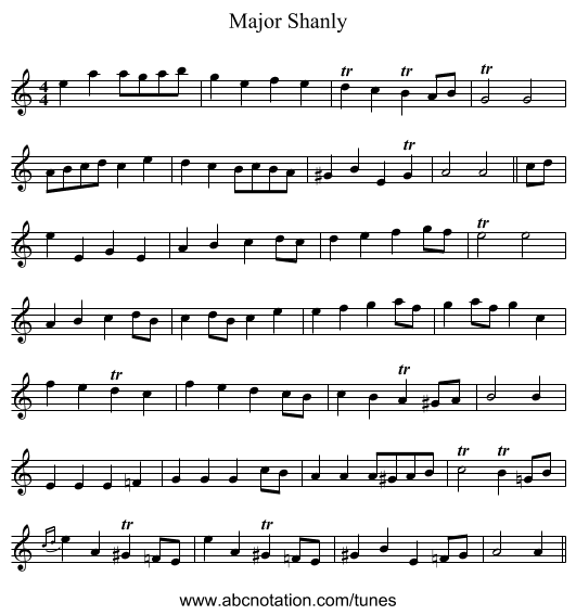 Major Shanly - staff notation
