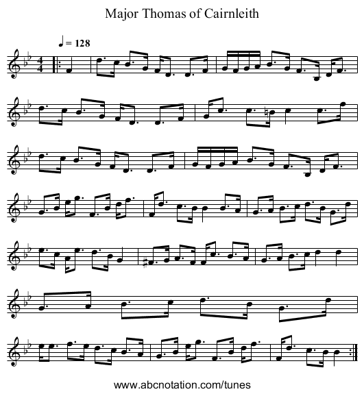 Major Thomas of Cairnleith - staff notation