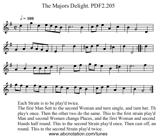 Majors Delight. PDF2.205, The - staff notation