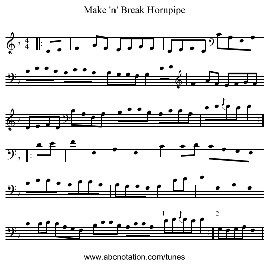Make 'n' Break Hornpipe - staff notation