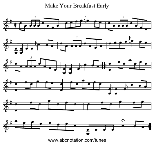 Make Your Breakfast Early - staff notation
