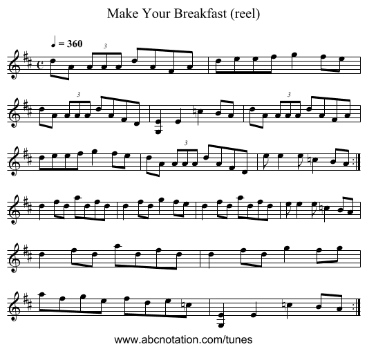 Make Your Breakfast (reel) - staff notation