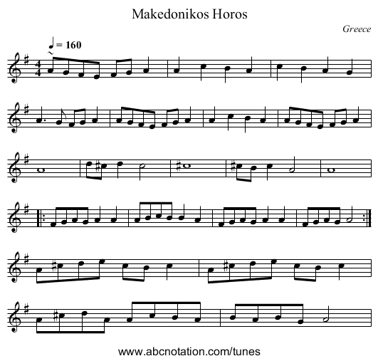Makedonikos Horos - staff notation