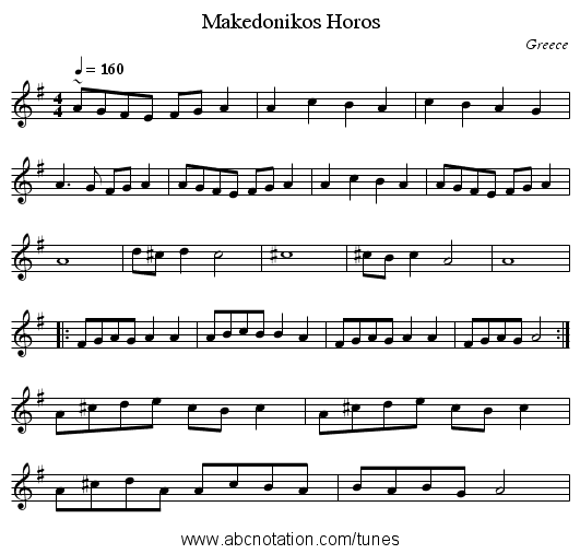 Makedonikos Horos - staff notation