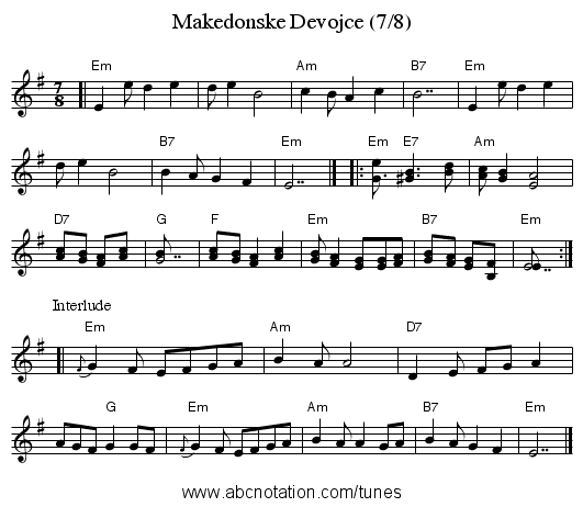 Makedonske Devojce (7/8) - staff notation