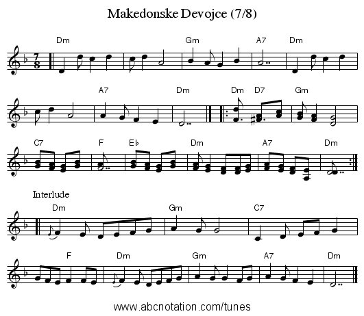 Makedonske Devojce (7/8) - staff notation
