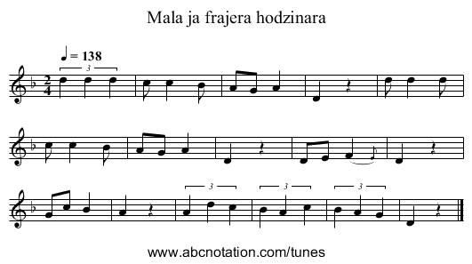 Mala ja frajera hodzinara - staff notation