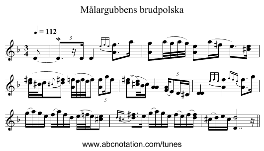M&aring;largubbens brudpolska - staff notation