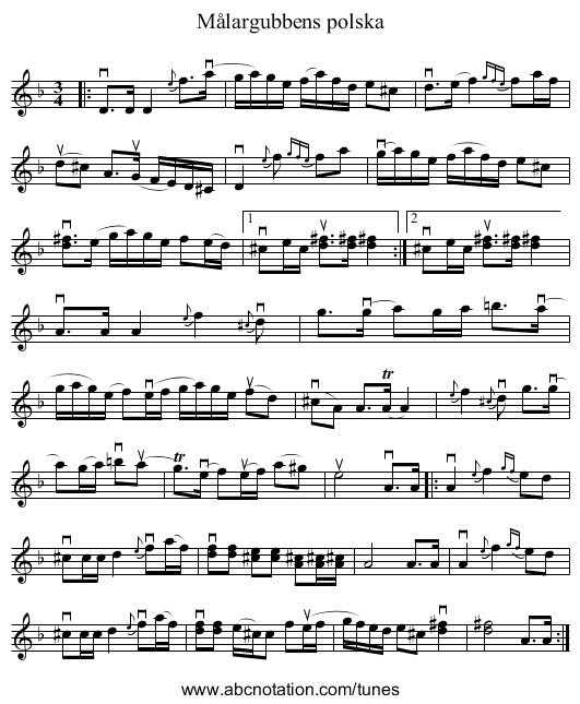 Målargubbens polska - staff notation